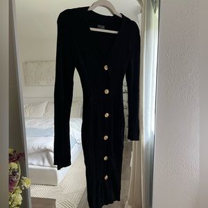 BOLD elements Black Long Knit Button-Front Dress